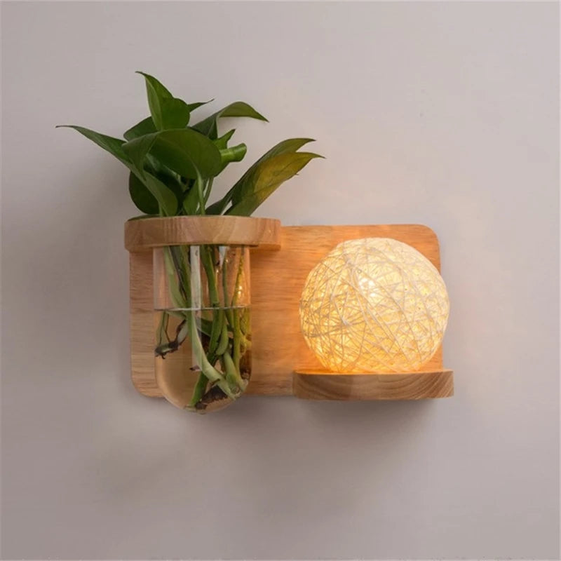 Modern Wooden Lamp Led Wall Lamps Nordic Personality Creative Green Plant Pot Home Decor Living Room Aisle Loft Light Fixtures