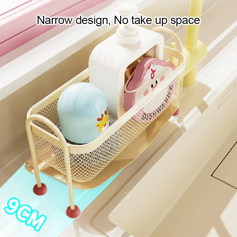 Macaron Kitchen Sink Organizer Rack Narrow Countertop Drain Storage for Sponge Dishcloth Scrubber Steel Ball Soap Holder