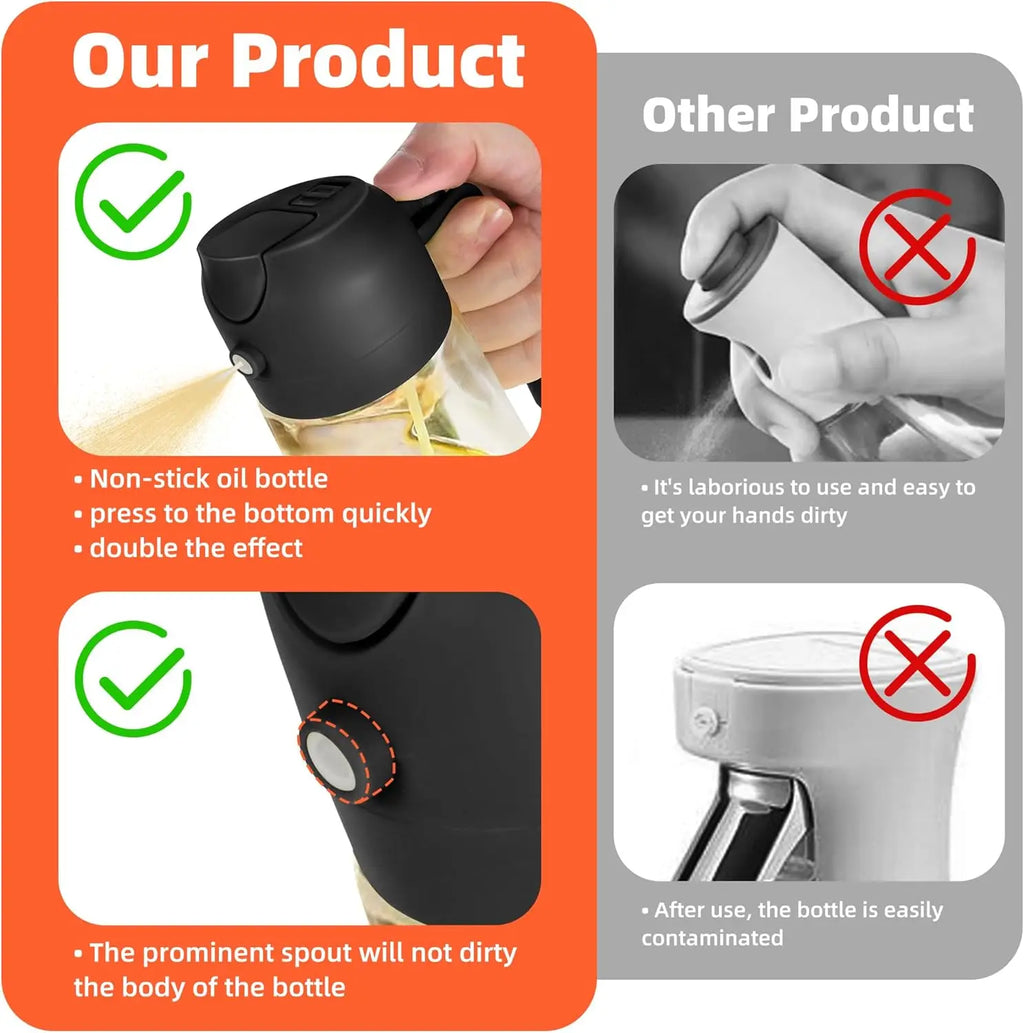 16Oz/470Ml Glass Olive Oil Sprayer for Cooking – 2 in 1 Olive Oil Dispenser Bottle for Kitchen Gadgets and Air Fryer Accessories