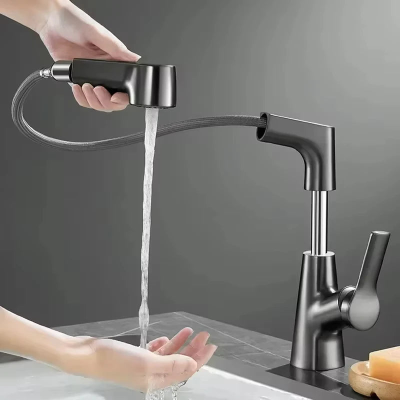 Pull Out Lift Kitchen Faucet 360° Rotatable Bathroom Basin Faucet Stainless Steel Kitchen Sink Faucet with Pull Out SprayerG1/2