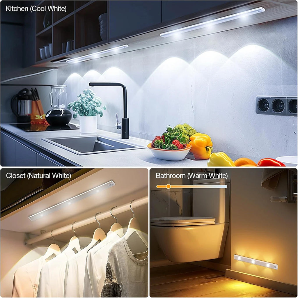 Ultra Slim Led Motion Sensor Light Strip Tricolor Lamp Usb Rechargeable Lights Leds Night With Paste 10cm/20cm/30cm/50cm Cabinet