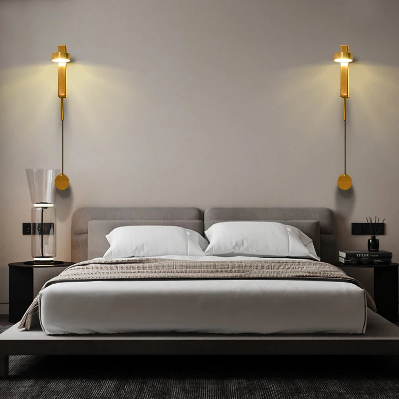 Nordic Modern LED wall lamp Gold Black Rotation Dimming Switch Wall Light With plug Fixture Bathroom Bedroom 360° Rotate Sconces