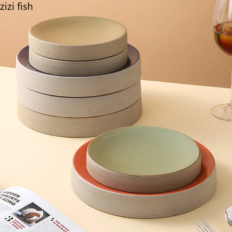 Vintage Round Ceramic Plate Creative Dessert Dim Sum Plate Pastry Plate Steak Plates Sushi Plates Molecular Cuisine Tableware