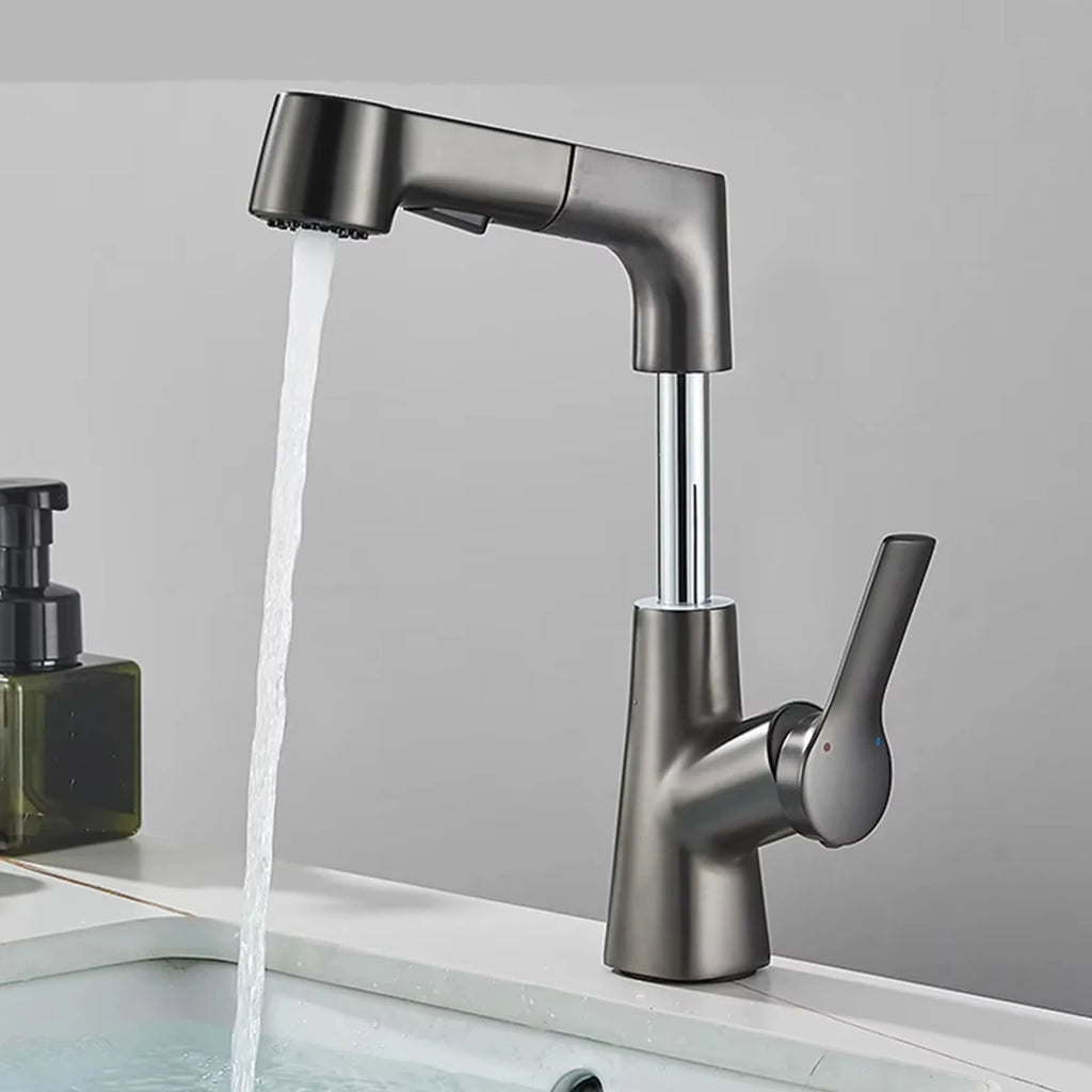 Pull Out Lift Kitchen Faucet 360° Rotatable Bathroom Basin Faucet Stainless Steel Kitchen Sink Faucet with Pull Out SprayerG1/2