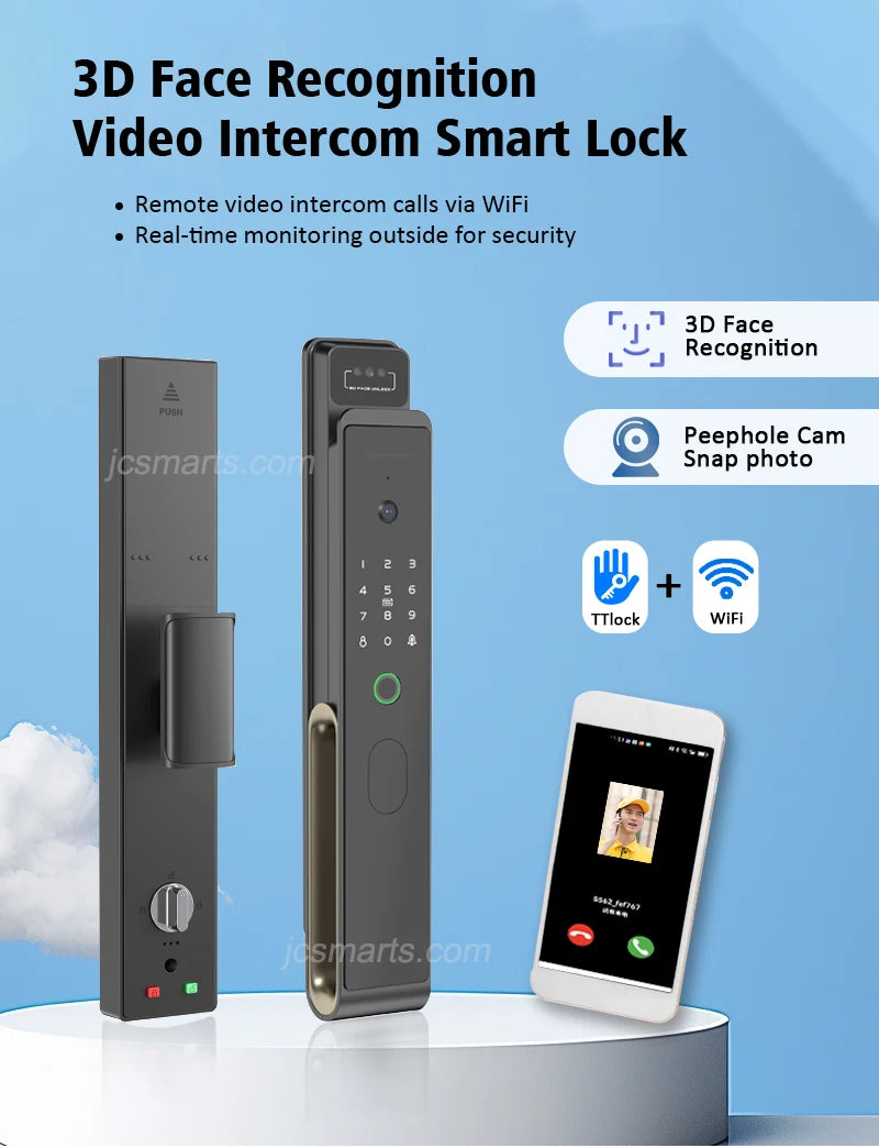 Full Automatic TTLOCK APP 3D Face Recognition Smart Door Lock Fingerprint Password  6068 Combination Digital Door locks