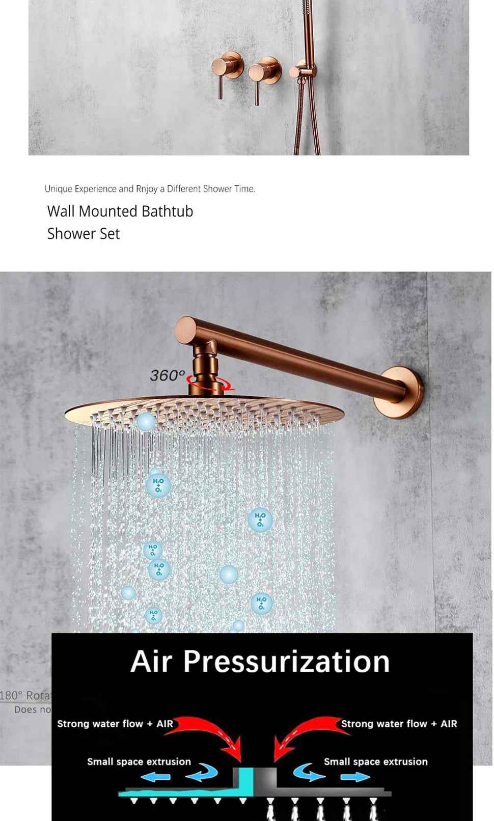 Wall Mounted Bathroom Shower Rainfall Shower Set Rose Gold Mixer Brass Faucet Hot Cold Water Mixer Tap With Head 8/10/12 Inch