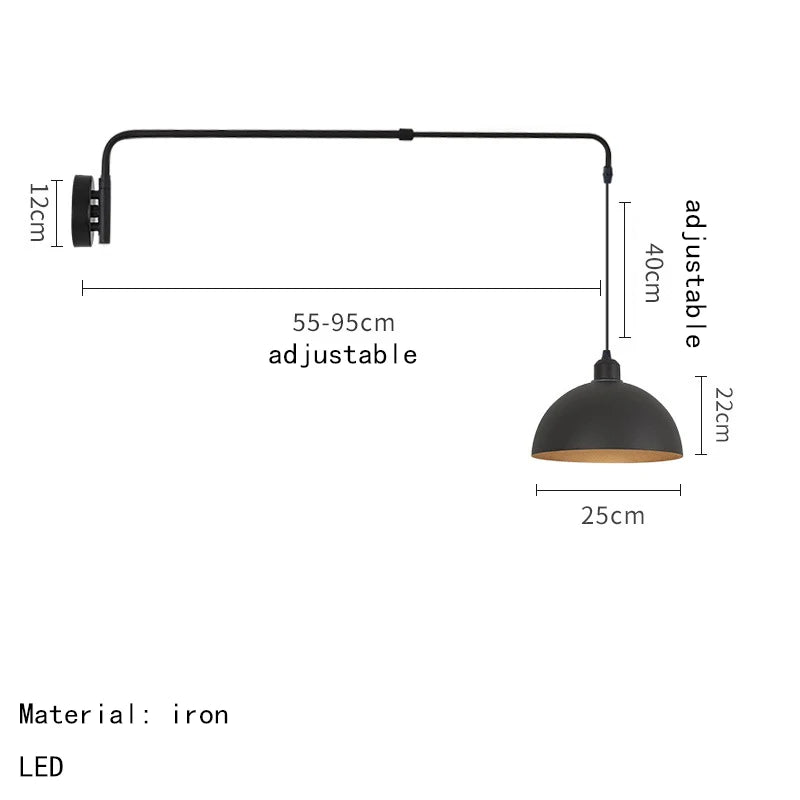 Modern Black Metal Wall Light For Bedroom Bedside Reading Long Arm Wall Lamp Scalable Adjustment