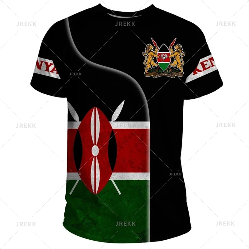 3D Kenya National IndependenceDay Printed T Shirt The Republic-of Kenya Emblem Falg Graphic Short Sleeves Vintage Tee Shirts Top