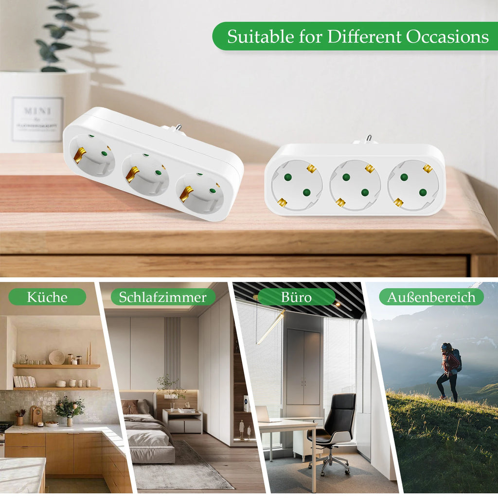 EU Electrical Socket 3 Outlets European Standard Adapter Expansion Power Socket 2Pin Plug Extension AC Converter Adaptor Home