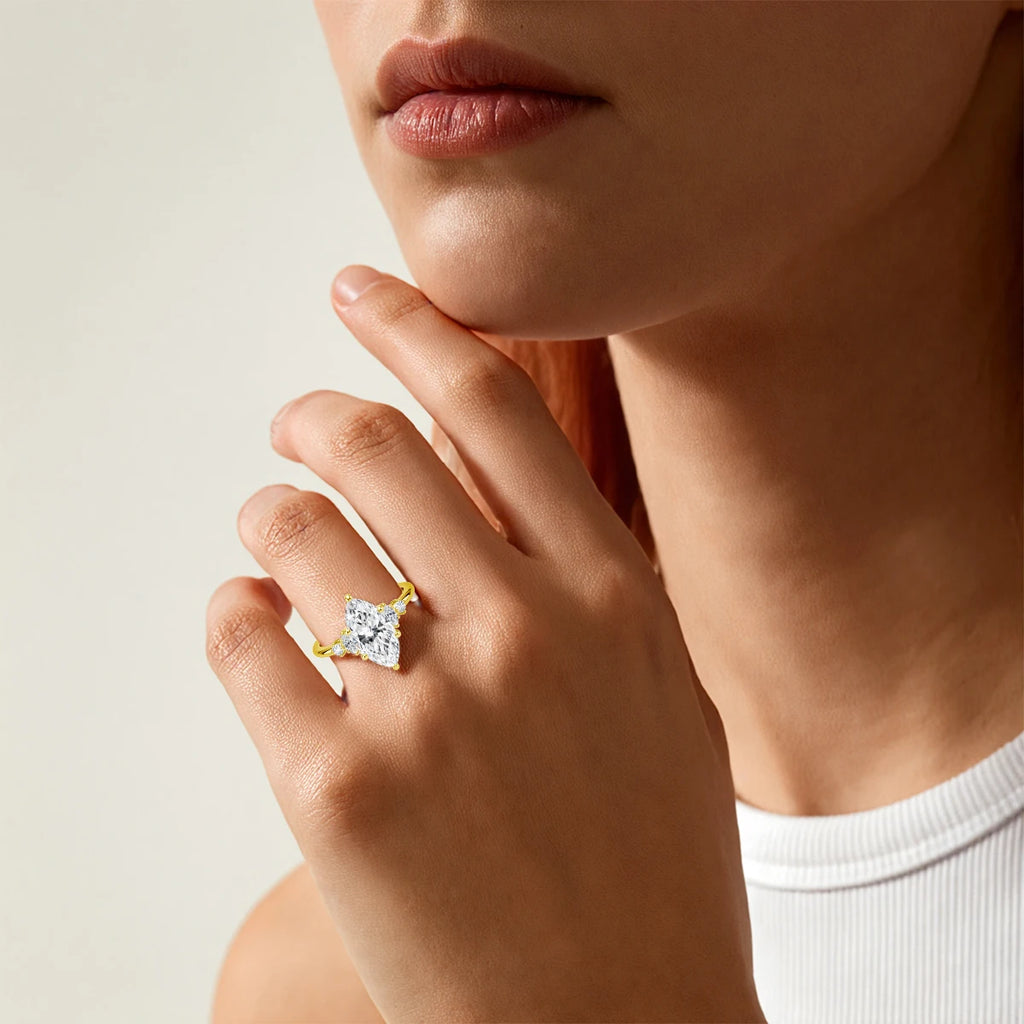 GRA Certified 2CT Marquise Cut Moissanite Ring Solid 14K Gold Filled Non Tarnish Diamond Wedding Rings for Women High Quality