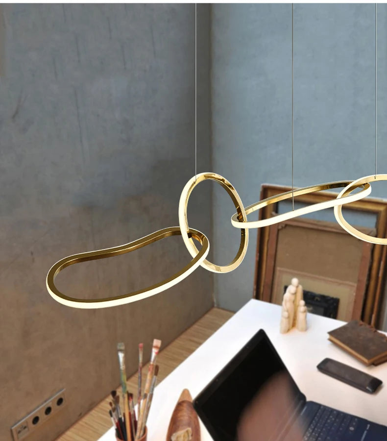 Postmodern Luxury led hanging lamp Minimalist art Personality Chandelier for Living Dining room Iron LED ring chandelier Light