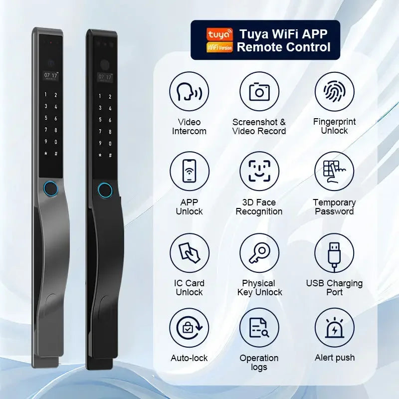 SZJN 3D Face Recognition Tuya Wifi Digital Electronic Broken Bridge Aluminum Lock Waterpoof Fingerprint Password Card Key Unlock