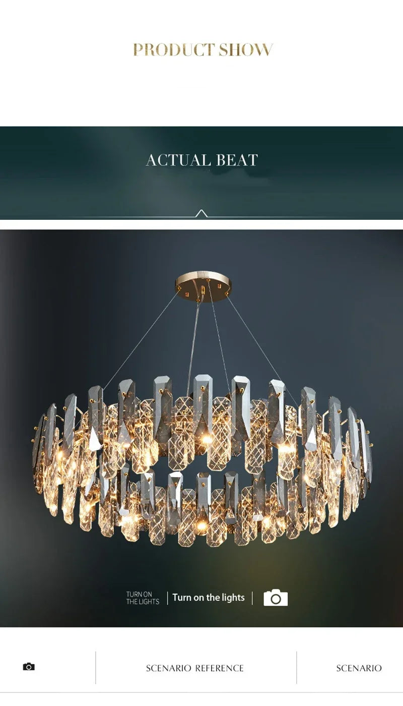 Postmodern Light Luxury LED Crystal Chandelier Atmosphere Dining Room High-end Home Bedroom Kitchen Living Room Pendant Lights