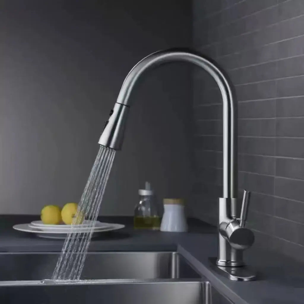Stainless steel kitchen faucet single hole pull out spout kitchen sink mixer faucet flow spray head 360 swivel cleaning faucet