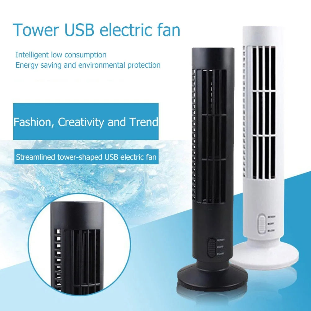 E9 Portable Air Cooler Vertical Bladeless Fan USB Desktop Air Conditioner Table Fan Mini Cooling Tower Kids Fan for Home Office