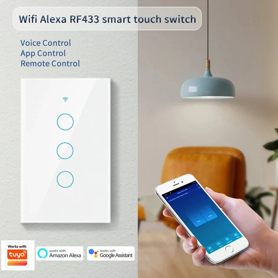 Wifi+Bluetooth Touch Light Switch No Neutral Wire &Neutral Wire US Touch Panel Wall Switches Works with Tuya Smart Life App