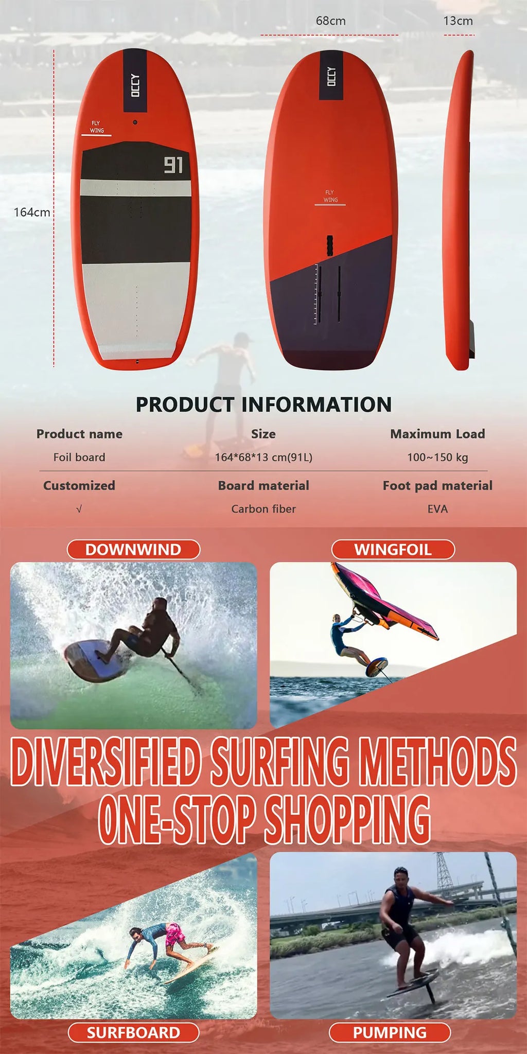 OEM Hard Carbon Surfboard  Foil Pumping Board for Surf Downwind Water Sports sup Paddle Board  Kite Surfing Wing Hydrofoil