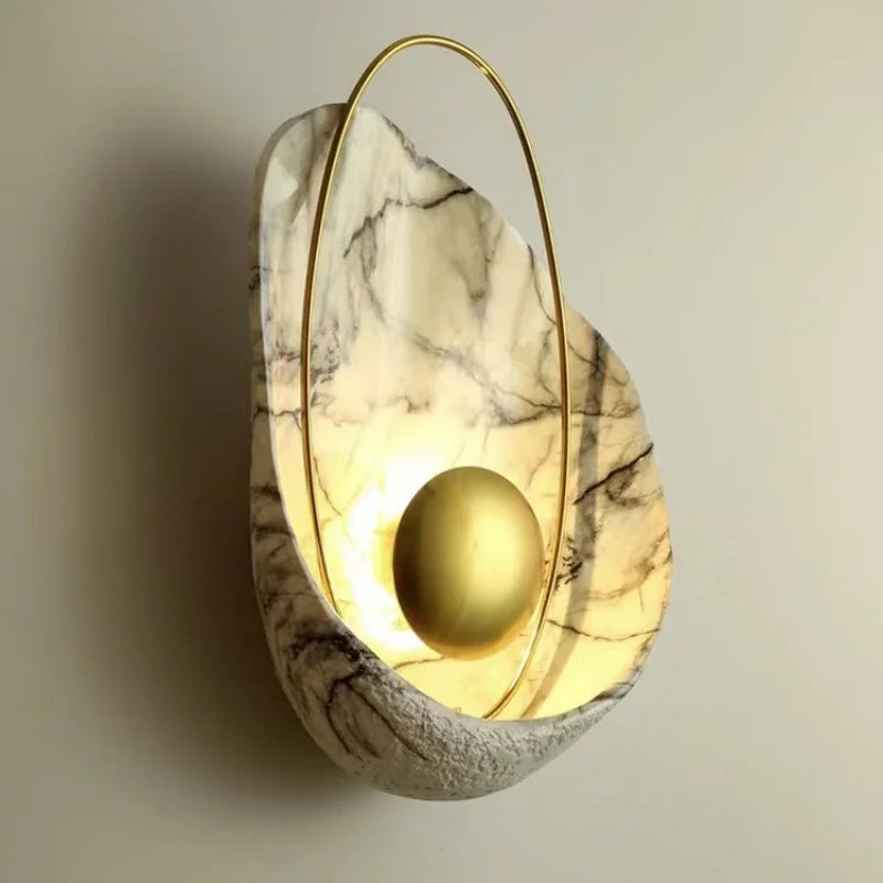 Nordic Modern Light Luxury Marble Wall Lamp Bedroom Background Led Lighting Decoration Creativity Mirror Aisle Sconce Indoor