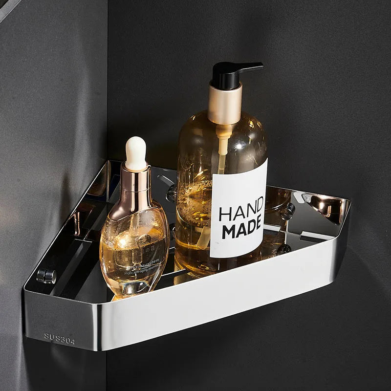 Bathroom Shelves Hardware Rack Kitchen Storage Rack 304 Stainless Steel Wall Mounted Corner Triangle Shower Holder Accessories