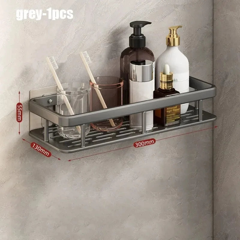 Aluminum Alloy 1/2/3pcs No Drill Wall Bathroom Shelf Shampoo Rack Makeup Storage Organizer Shower Shelf Bathroom Accessories