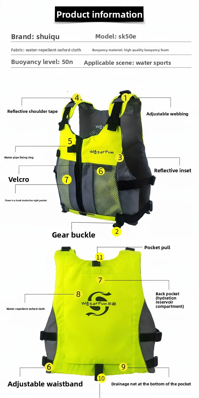 WaterFun SUP Paddleboard Kayak Life Jacket High Buoyancy Water Sports Safety Vest