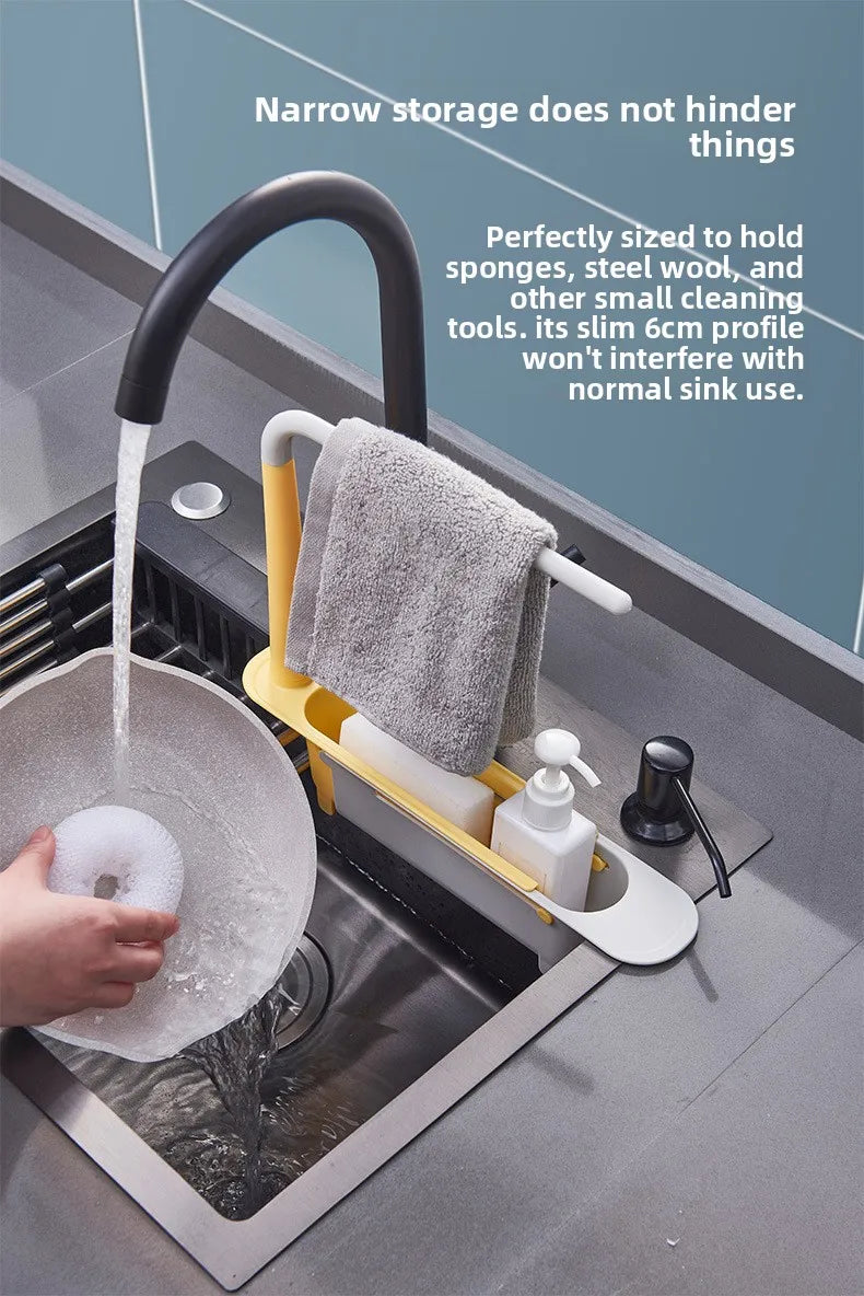 Kitchen Sponge Organizer With Drainer Multifunctional Telescopic Storage Rack Upgraded Adjustable Holder For Sink