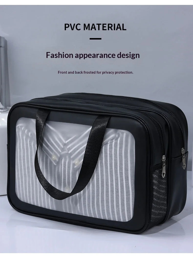 Homefish Large capacity transparent dry wet separation double-layer washbag frosted travel portable handheld bath storage bag