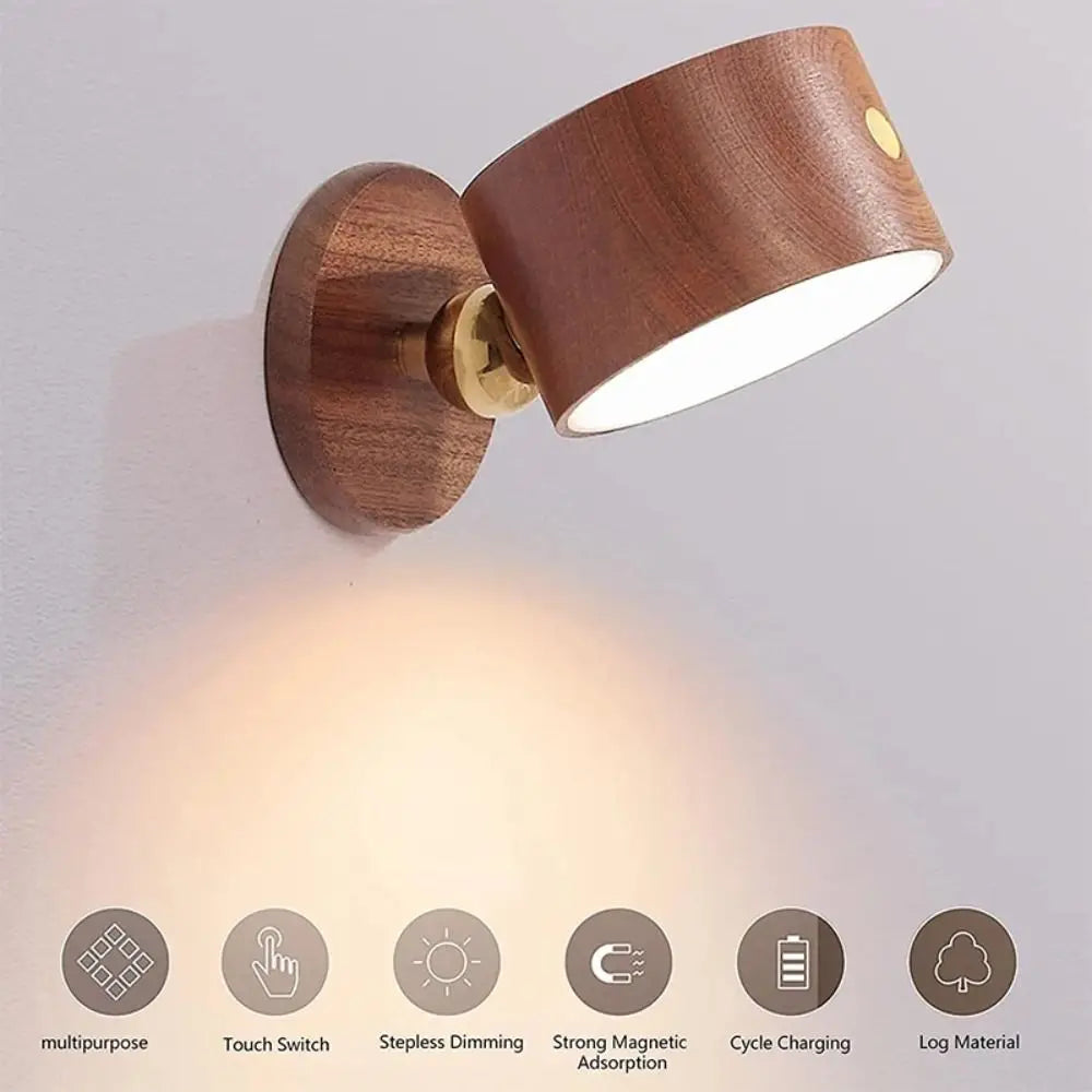 360° Rotating Wooden Wall Mounted Lamp Dimmable Touch Control LED Wall Sconce Warm White Double-sided Touch Control Light
