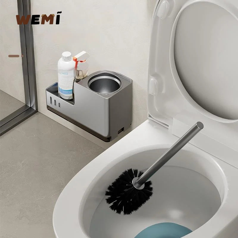 Bathroom Toilet Brush Holder Cleaning Tools Space Aluminum Wall Mounted No Drill Vertical Toilet Brush Bathroom Accessories