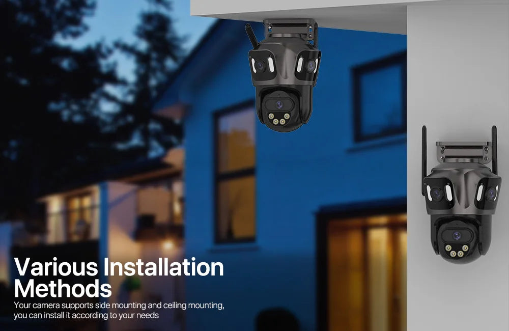Three Screen WIFI IP Camera Outdoor 4K Dual Lens PTZ Camera AI Human Detection IP66 Waterproof CCTV Video Security Camera ICsee