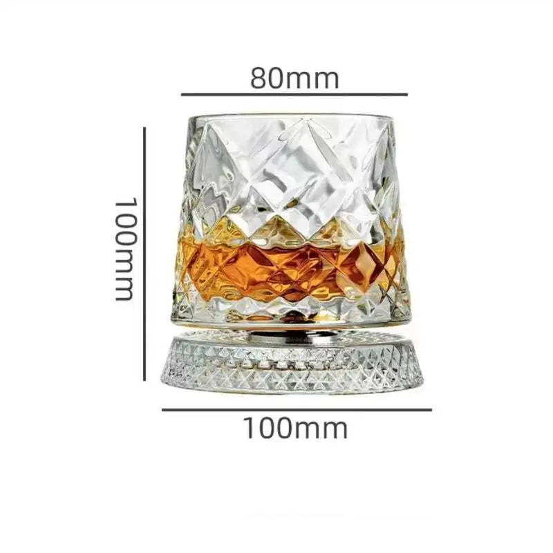 2026 Crystal Whiskey Glasses Rotating 360 Degrees Whisky Glass with Glass Base for Cocktail Party Drinking