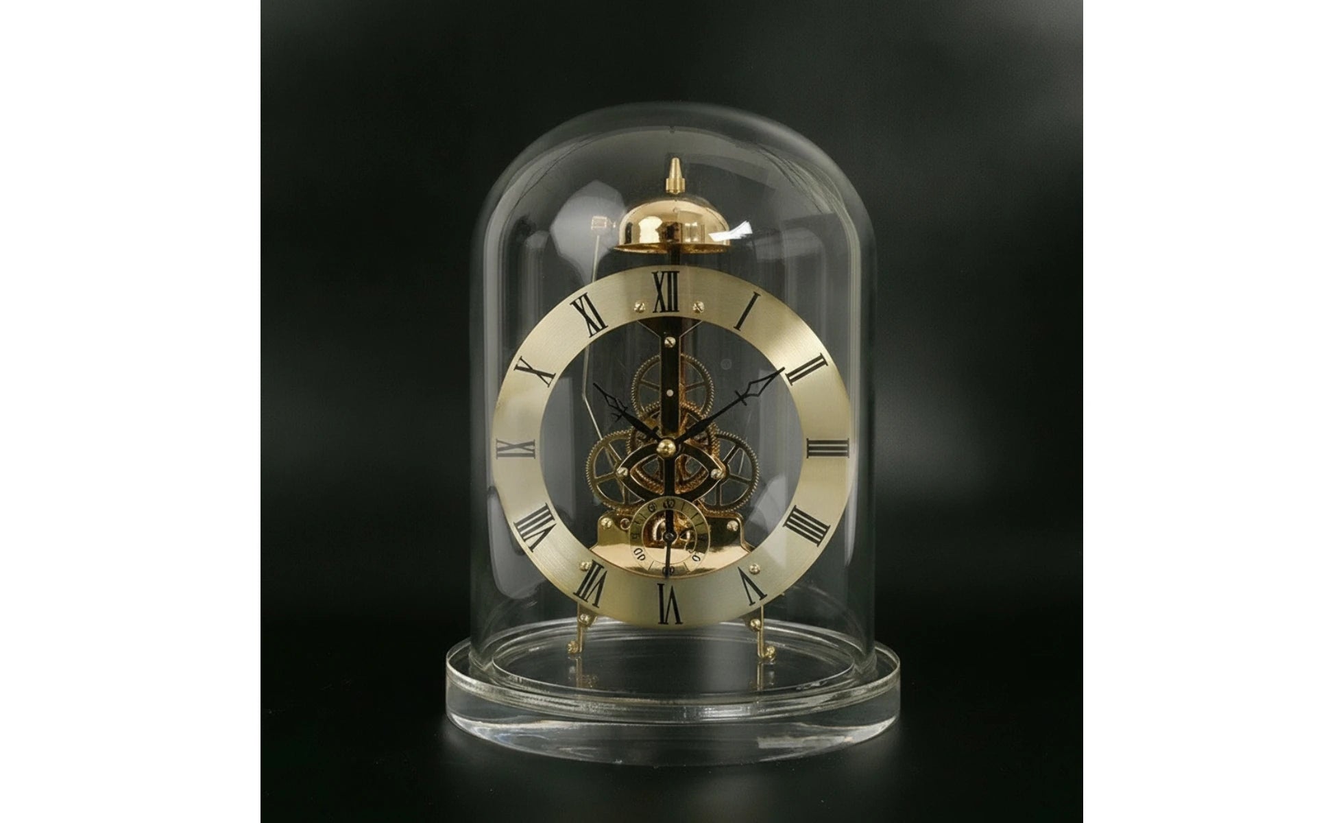 Clock with Glass Dome Mechanical-Style Quartz Skeleton Clock Retro Chiming for Collectors Living Room Home Office Decoration