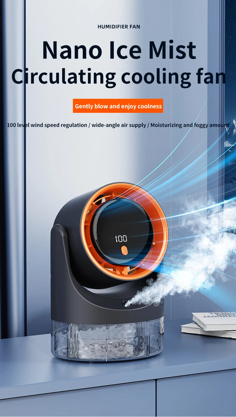 Household mini electric fan with single hole spray air conditioning cooling humidification circulating fan 360 ° adjustable