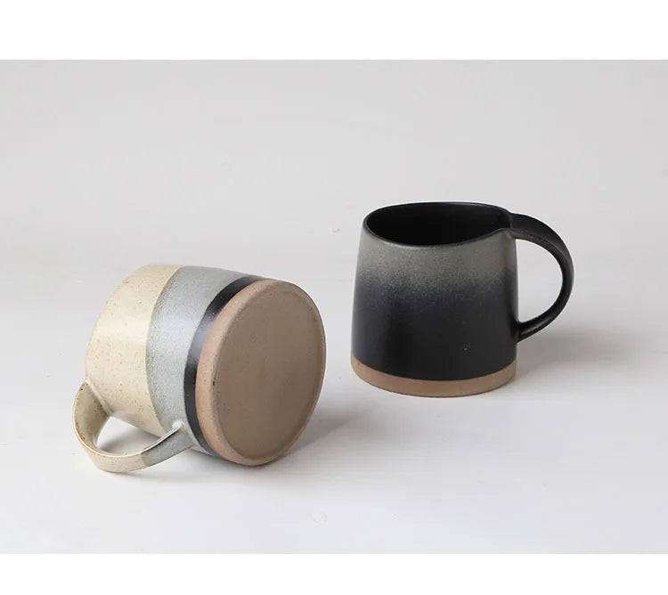 Handmade Stoneware Mug Retro Black White Latte Coffee Cup Ceramic Cup