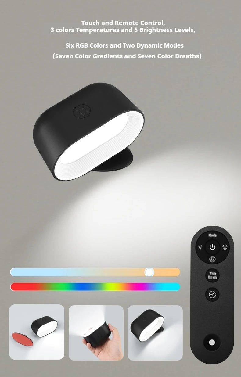 Wall Sconce Indoor Magnetic Remote Control Wall Light RGB Color Picture Backlight Night Light 360 Degree Rotation Wall Lamp