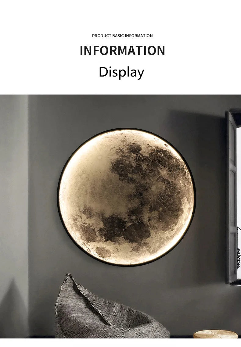 Modern Moon 3D Mural Wall Lamp Realistic LED Light Home Accessories Bedroom, Living Room Ceiling Lamp with Remote Control Decor