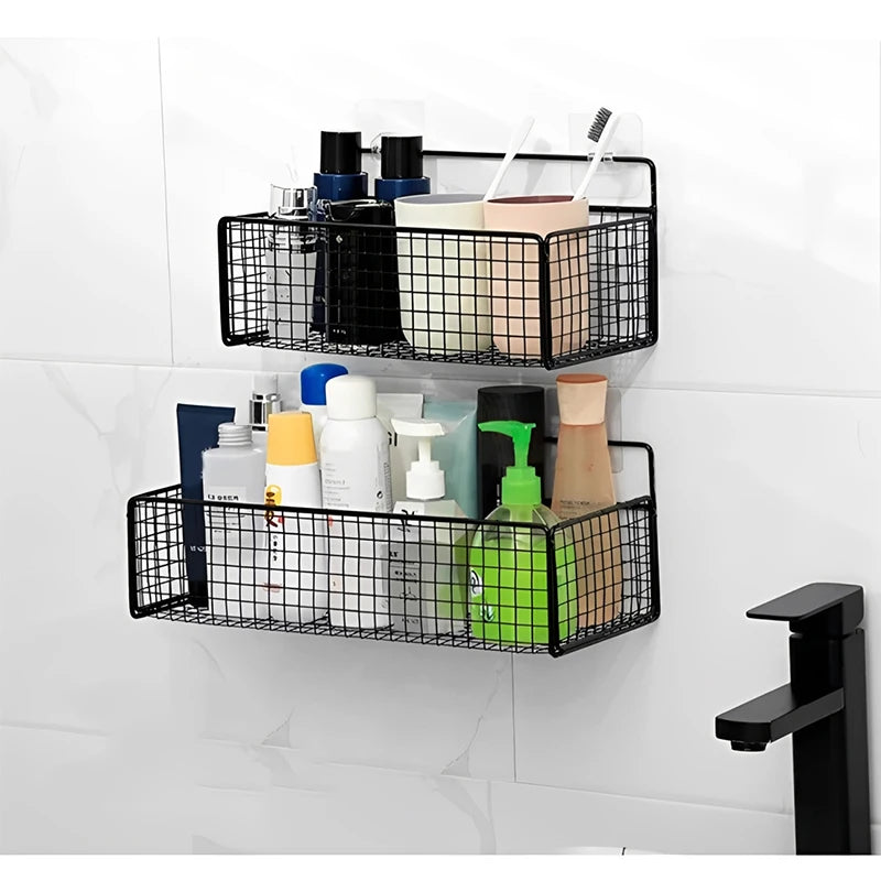 Kitchen Bathroom Storage Rack No Drilling Required Wall-Mounted Organizer Space-Saving Accessories Kit Supplies Essential