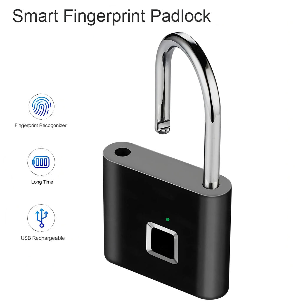 Fingerprint Lock Keyless USB Charging Smart Padlock Anti-theft Zinc Waterproof Door Lock 0.2sec Unlock Portable Door Lock