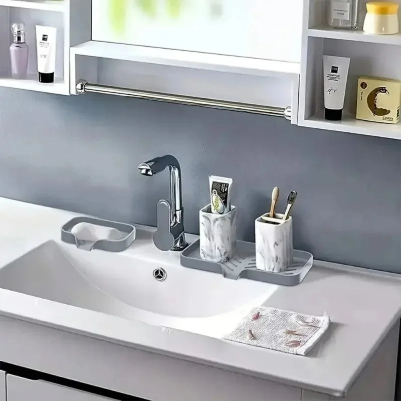 1pcs Sink Silicone Tray With Drain Soap Sponge Storage Holder Countertop Sink Scrubber Brush Soap Storage Rack Kitchen Organizer