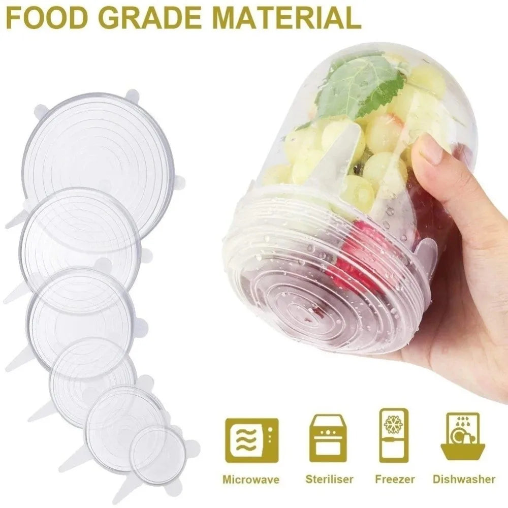 6PCS New Reusable Fresh-keeping Cover Kitchen Gadgets Stretch Silicone Lids Non-slip Bowl Cap