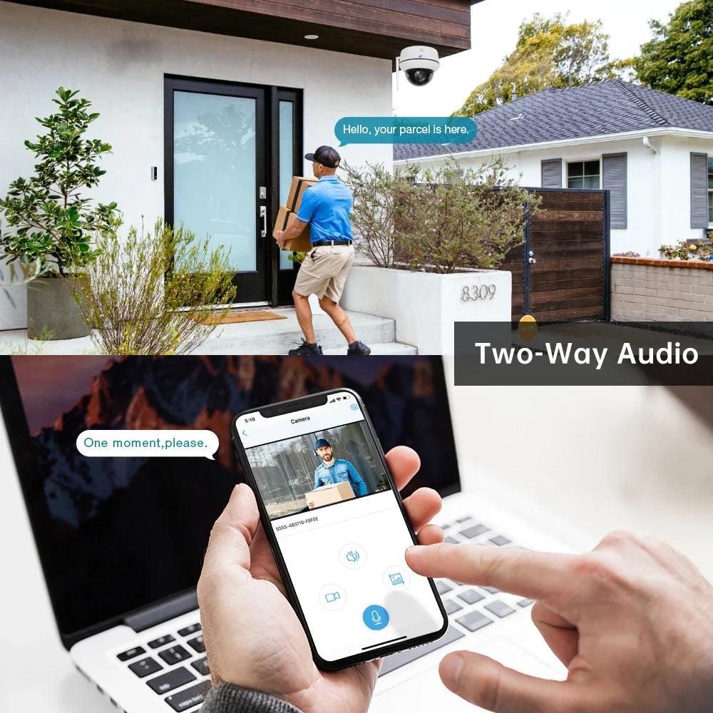 4K 8MP PoE Dome Security Camera Outdoor Human/Vehicle Detect Auto Tracking PTZ Indoor 2-way Audio Wireless IP Cameras Camhipro