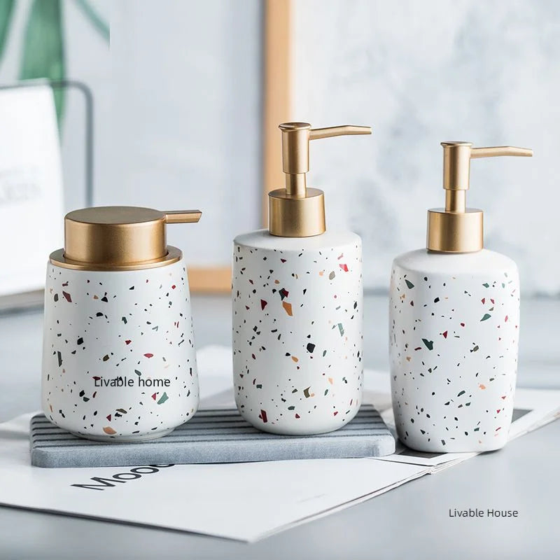Ceramics Portable Soap Dispensers Handwashing Fluid Bottle Terrazzo Pattern Lotion Bottle Soap Bottle Bathroom Soap Dispensers