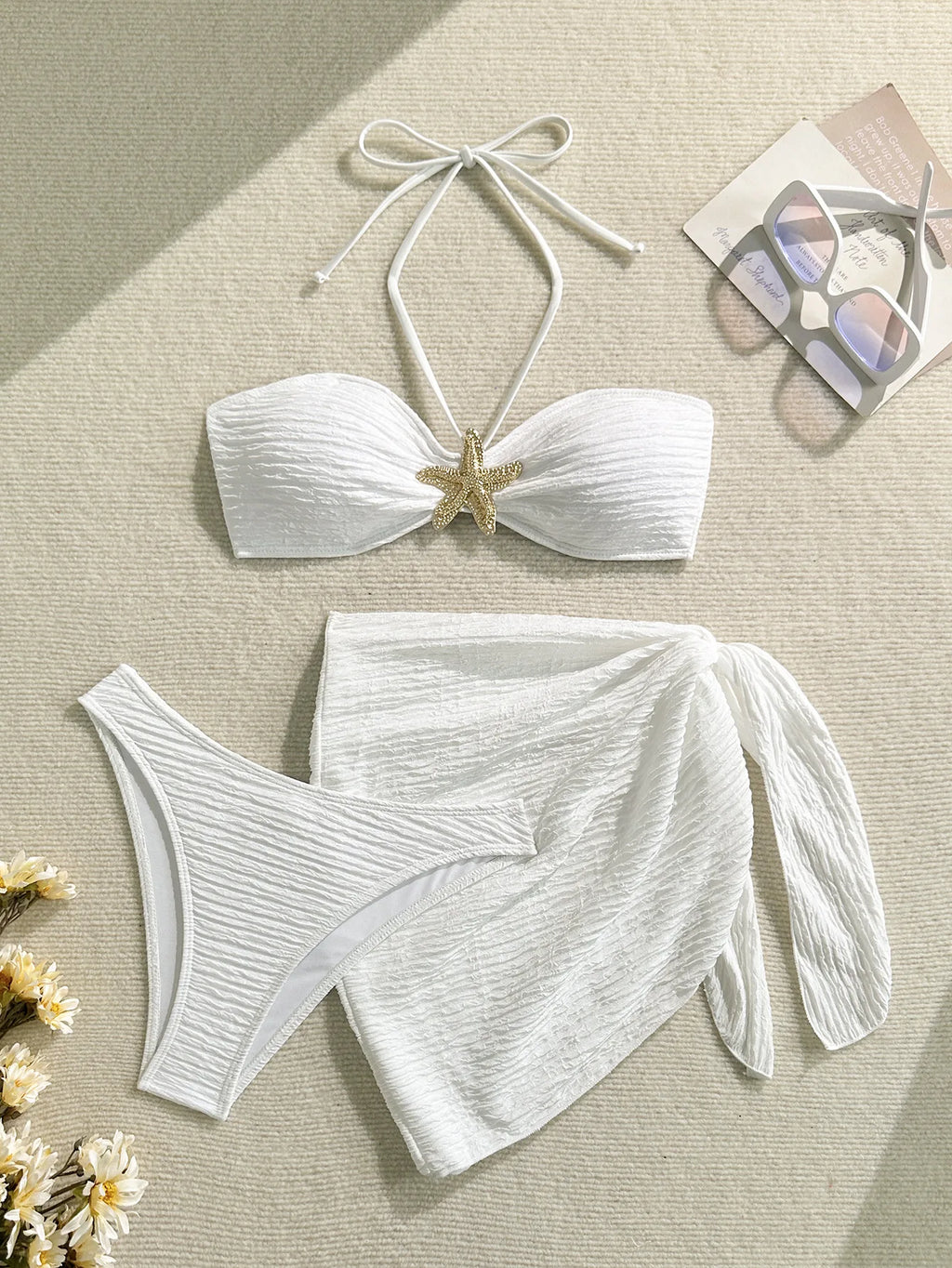 2025 New Bandeau Bikini Set Female Ribbed Swimsuit Women Swimwear 3 pieces Bikinis Bather Bathing Suit Biquini