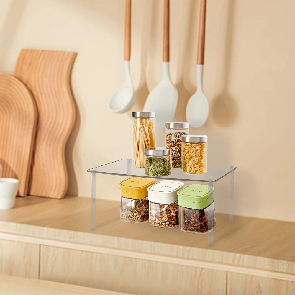 Clear Acrylic Cabinet Organizer Shelf Stand Desk Shelf Organizer Kitchen Counter Spice Rack Storage Display Tabletop