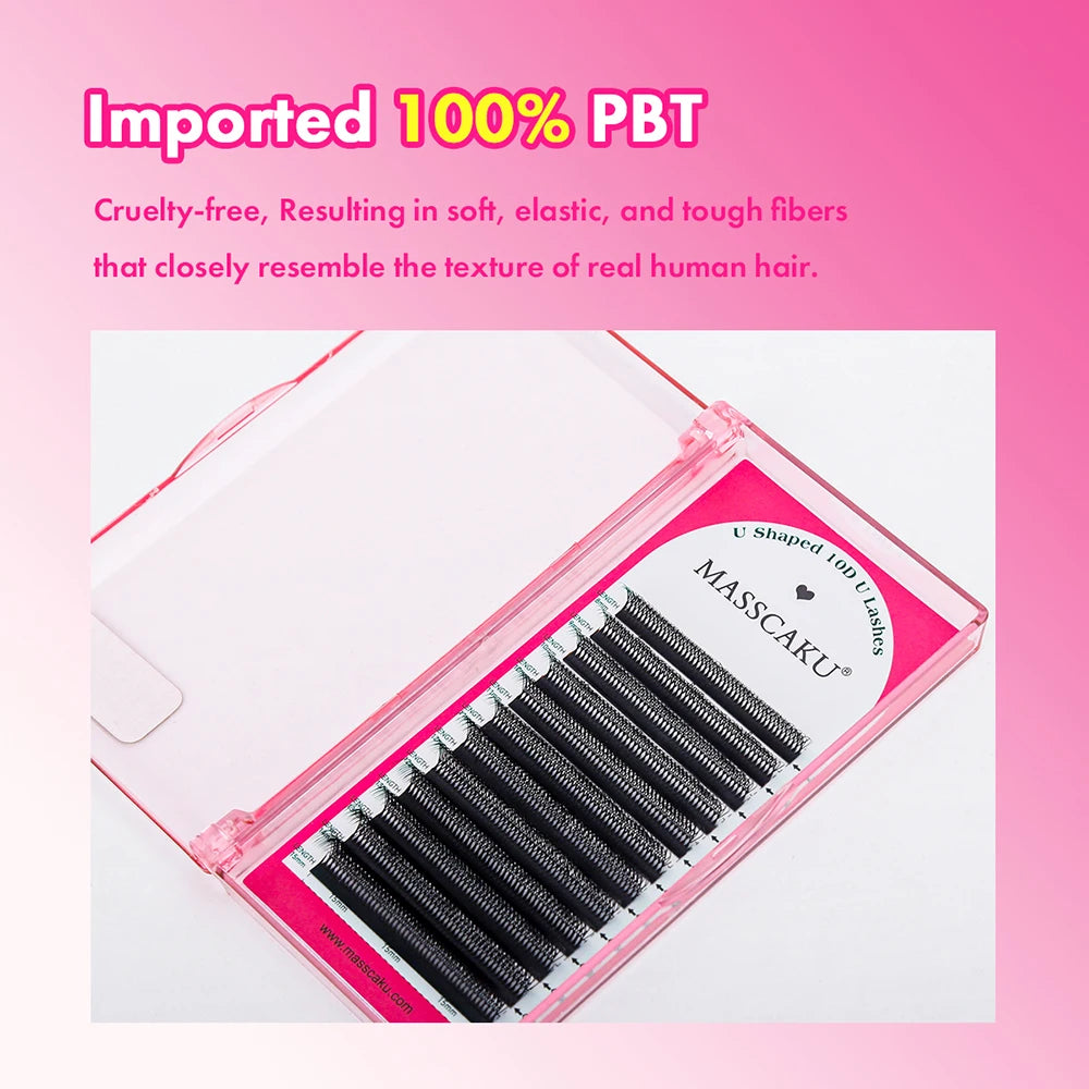 MASSCAKU U-shaped 3D 4D 5D Eyelash Extensions C D Curl U Shaped W Bloom Premade Fans Volume Lashes Natural Mink False Eyelashes