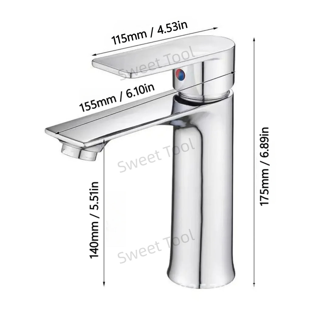 Chrome Bathroom Faucet Wash Basin Mixer Tap Hot & Cold Deck Mounted Water Tap Single Handle Single Hole for Household Kitchen
