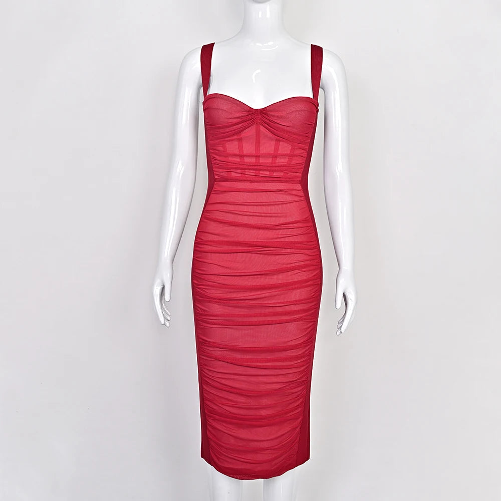 BEAUKEY Sexy Vintage Black Bandage Dress 2025 For Women Summer Draped Spaghetti Split Contrast Bodycon Dress XL Paded Vestido