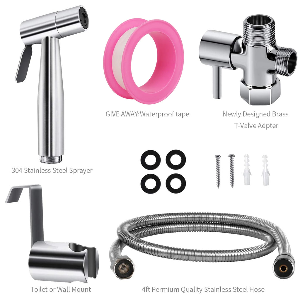 Handheld Bidet Sprayer Set 304 Stainless Steel Spray Gun Shower Handheld Toilet Bidet Faucet Sprayer Shower Nozzle Self Cleaning