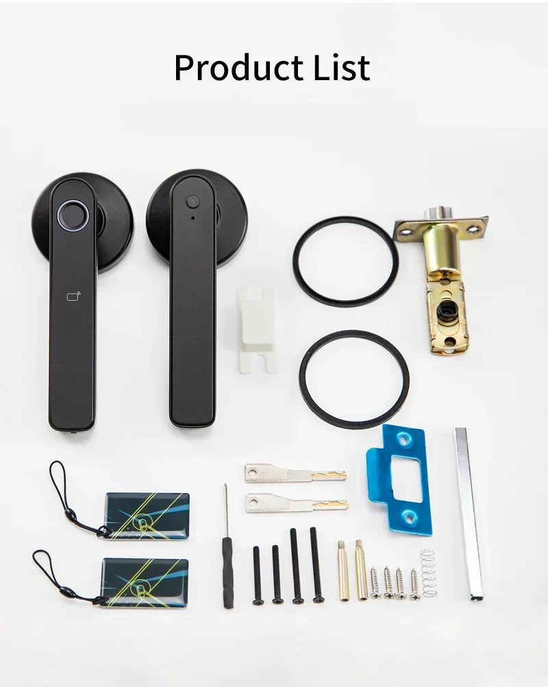 Work with Tuya App Bluetooth Smart Fingerprint Door Lock Password Mechanical Key NFC Unlocking For Wooden Door Handle Lock IP65