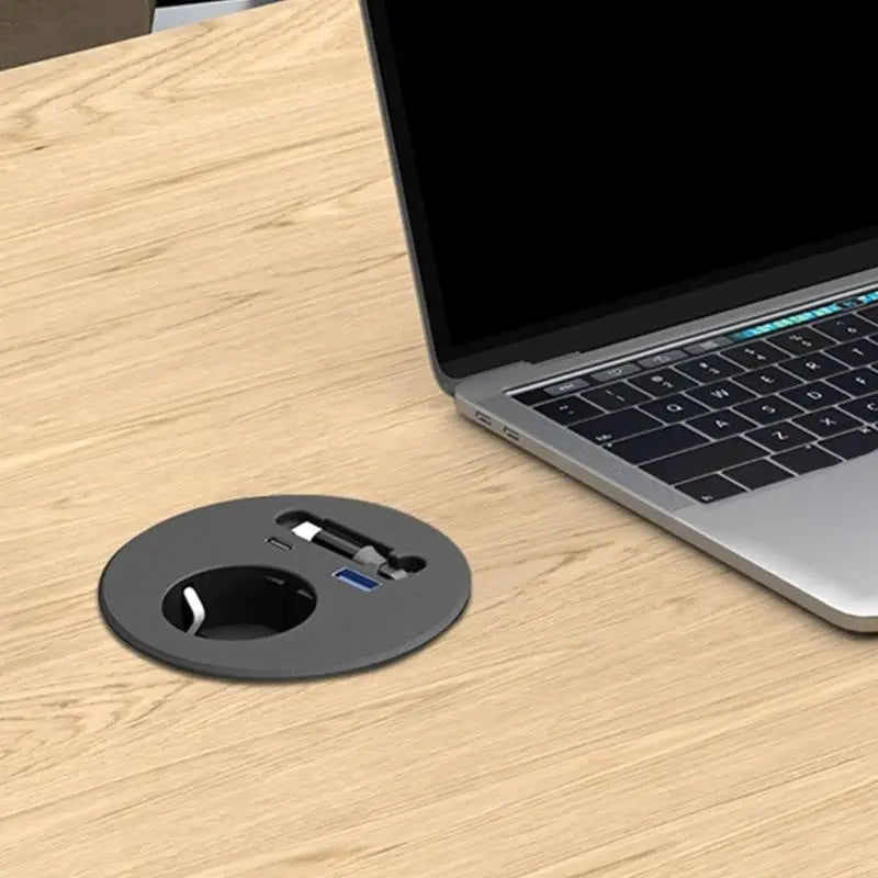 Embedded Round European Socket With 70cm Retractable Cable For Desk Installation And Fast Charging K1KF
